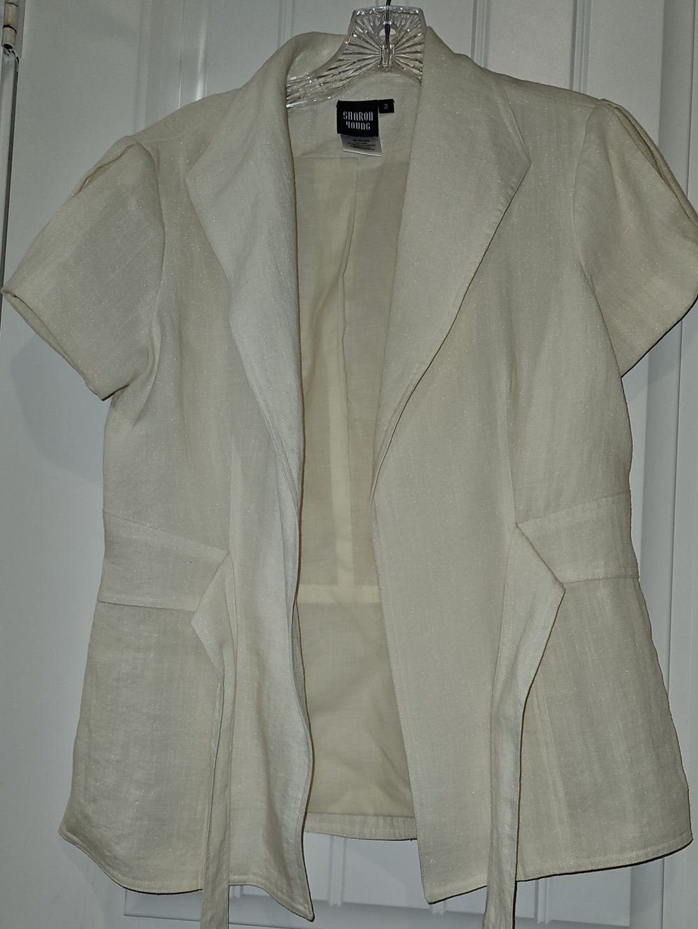 Sharon Young Cream Short-Sleeve Linen Blazer